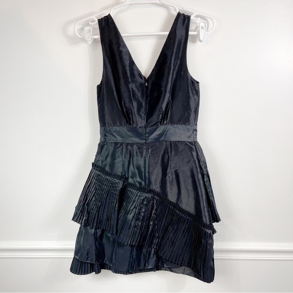 MAX & CLEO Black V-Neck Sleeveless Pleated Ruffle Cocktail Dress - 2 - Picture 6 of 9